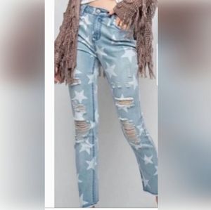 Anthropologie Easel Jeans Stars Distressed SMALL Festival Fairy Grunge Indie
